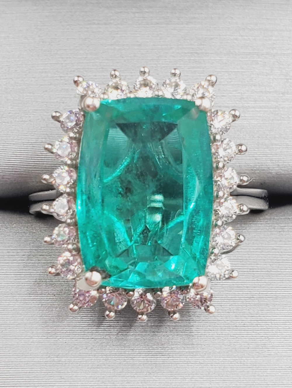 Emerald Green Quartz & Zircon Platinum - 925 Sterling Silver Statement Ring